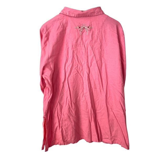 Linen Button Down Women's 18/20W Embellished Cottagecore Grannycore Summer Beach - Picture 6 of 10